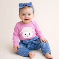 CONJUNTO PARA BEBÊ BODY E CALÇA JEANS BORDADO OVELHA LAVAGEM CLARA
