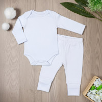 Conjunto Básico em Suedine Body Manga Longa e Calça com Pé Reversível Branco 