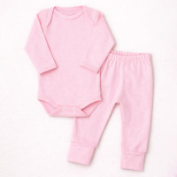 Conjunto Básico em Suedine Body Manga Longa e Calça com Pé Reversível Rosa Claro