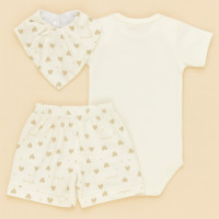 Conjunto 3 Peças Look Completo Body, Shorts e Bandana Estampada Divertida Corações