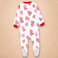 Macacão Fleece Infantil Zíper Solinha Antiderrapante Estampado Corações 12 a 24 Meses