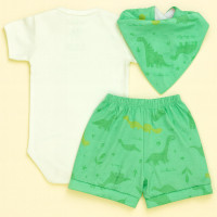 Conjunto 3 Peças Look Completo Body, Shorts e Bandana Estampada Divertida Dino 