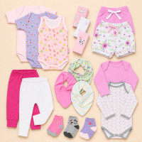 Kit Enxoval Completo 18 Peças de Primeira Linha Para Bebês até 12 Meses Cores Menina