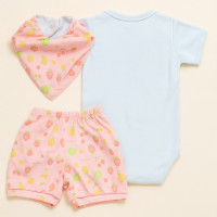 Conjunto 3 Peças Look Completo Body, Shorts e Bandana Estampada Divertida Frutas