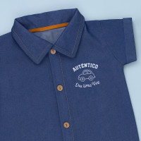 Macacão Camisa Jeans para Bebê Menino Lavagem Escura
