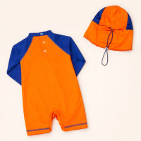 Kit Proteção UV50+ para Bebê com Macacão e Chapéu de Sol Laranja