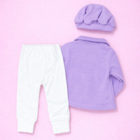 Kit 3 pçs com Casaco Bebê Menina Inverno, Calça e Boina Elegante Lilás