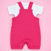 Conjunto Jardineira Nozinho e Body em Algodão Pink Para Bebês até 12 meses
