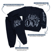 Conjunto Moletom Bebê Menina Inverno Estampado Preto