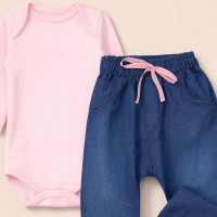 Conjunto 2 Peças Look Para Passeio Com Bebê Conforto Até 12 Meses Rosa Claro 