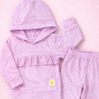 Conjunto Plush Bebê Menina com Babadinho e Capuz Toque Macio Rosa Claro