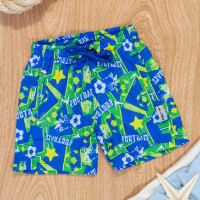 Shorts Surf Praia Menino Futebol Bola Azul e Verde