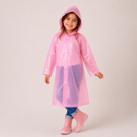 Capa de Chuva Rosa Infantil Impermeável com Capuz e Botões 50x80cm de 3 a 8 Anos 