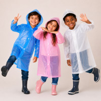 Capa de Chuva Rosa Infantil Impermeável com Capuz e Botões 50x80cm de 3 a 8 Anos 
