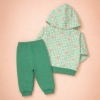 Conjunto Bebê Menino Jaqueta Estampada Com Capuz Moletom Inverno Verde
