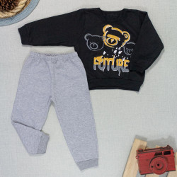 Conjunto de Moletom Infantil 1 ao 3 para Meninos Bear Preto