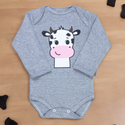 Body para Bebê Manga Longa Estampado em Suedine Básico Vaquinha