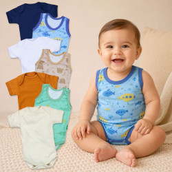 Kit 3 Bodies de Verão Para Bebê Manga Curta e Regata Fresquinho Menino