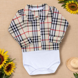 Body Camisa Xadrez Bege para Bebês Estilo Festas Juninas