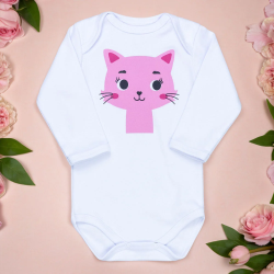 Body para Bebê Manga Longa Estampado em Suedine Básico Gatinha
