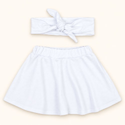 Conjunto Saia Em Malha e Faixinha De Cabelo Branco Veste Até 12 Meses