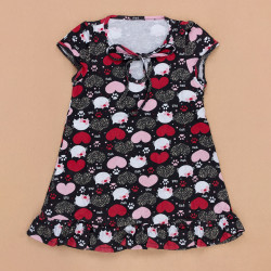Vestido Infantil de Malha Estampadinho Preto- Conforto e Frescor para o Dia a Dia