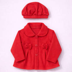 Casaco Soft Bebê Menina Inverno com Boina Elegante Vermelho