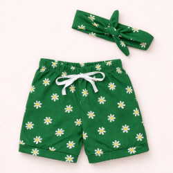 Shorts com Faixinha Minimalista Margaridas Para Bebês até 12 Meses