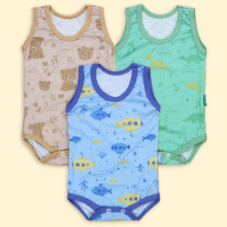 Kit 3 Bodies Regata em Malha Fresquinha Kit Menino para Bebês até 12 meses