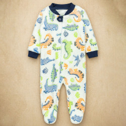 Macacão Fleece Bebê Zíper Solinha Antiderrapante Estampado Dino 0 a 12 Meses