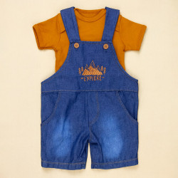 Jardineira Jeans Baby Bordada com Body para Aventuras de Verão Caramelo 