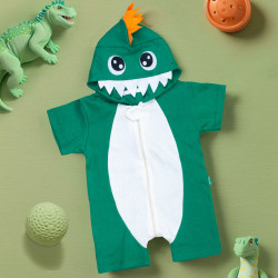 Macacão Infantil Curto Com Capuz Bichinhos Bordado Dino Verde