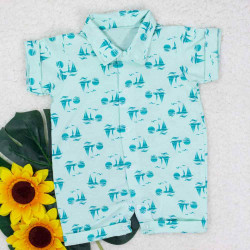MACACÃO CAMISA TRICOLINE PARA BEBÊ MENINO BARCO VERDE ÁGUA