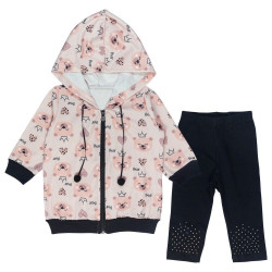 CONJUNTO MOLETOM JAQUETA COM LEGGING ESTAMPADO BEAR COROA PARA BEBÊ ROSE
