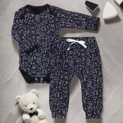 CONJUNTO PARA BEBÊ BODY LONGO E CALÇA MINIMALISTA FLORESTA PRETO