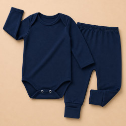 Conjunto Térmico Bebê Body e Calça Pé Reversível Quentinho Marinho 0 a 12m