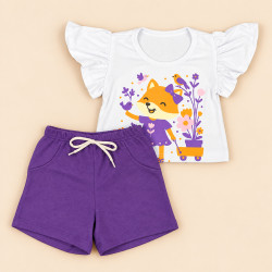 Conjunto Infantil Menina Verão Blusa Estampada e Shorts 2 até 8 anos Branco 