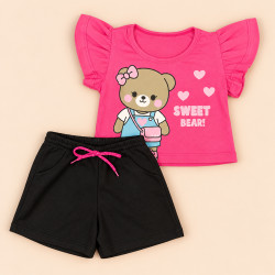 Conjunto Infantil Menina Verão Blusa Estampada e Shorts 2 até 8 anos Pink