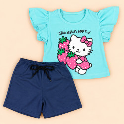 Conjunto Infantil Menina Verão Blusa Estampada e Shorts 2 até 8 anos Turquesa