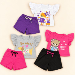 Conjunto 6 Peças para Menina Blusa Bordada e Shorts