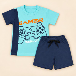 Conjunto Infantil Menino Camiseta e Bermuda de 2 até 08 anos Azul Claro 