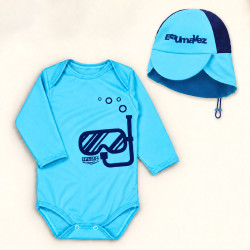 Conjunto Bebê Com Proteção Solar Body Uv50+ E Boné Azul Claro de 3 Meses a 1 Ano