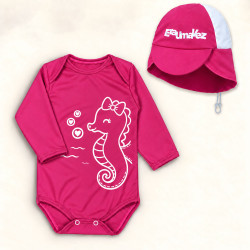 Conjunto Bebê Com Proteção Solar Body Uv50+ E Boné Pink Cavalo Marinho de 3 Meses a 1 Ano