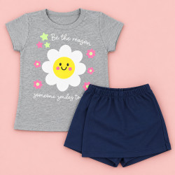 Conjunto de 2 até 10 anos para Menina Blusa Estampada e Shorts Saia Mescla