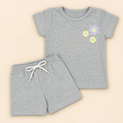 Conjunto Infantil Menina Blusa Bordada e Shorts Monocromático Mescla de 2 até 10 anos 