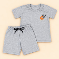 Conjunto Infantil Menino Verão Bordado Monocromático Mescla de 2 até 10 anos