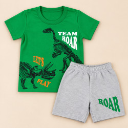 Conjunto Menino até 10 anos Camiseta Algodão e Bermuda Look Coordenado Verde