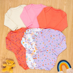 Kit 6 bodies para bebê menina manga longa 100% algodão