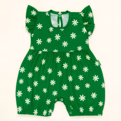Macacão Curto Minimalista Margaridas 100% Algodão Para Bebê Menina