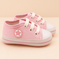 TÊNIS COM CADARÇO PARA BEBÊ STAR MENINA ROSA 